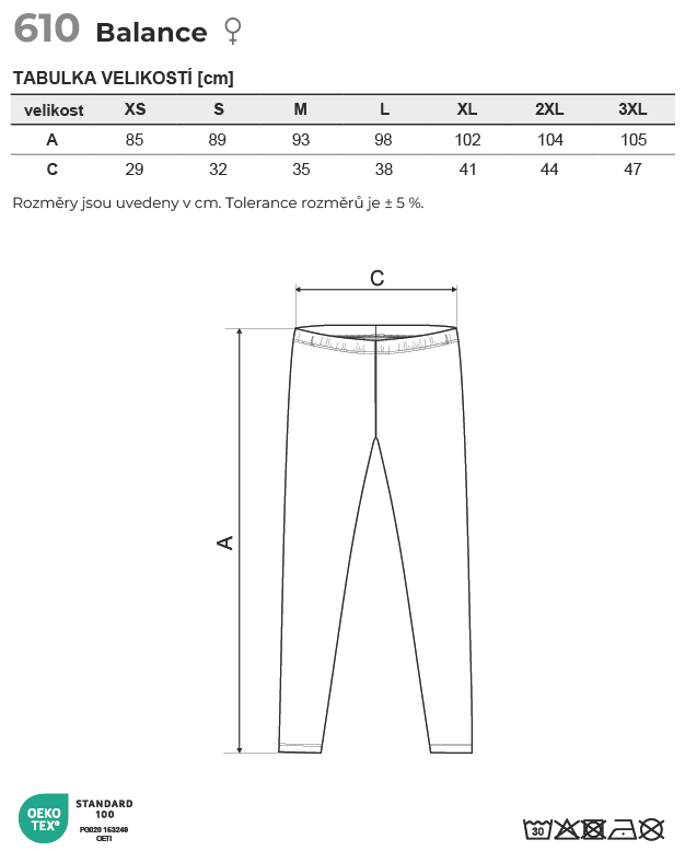 610 Balance legíny dámské Tabulka velikostí